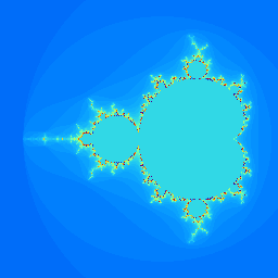 a 256\times256 rendering of the Mandelbrot set.